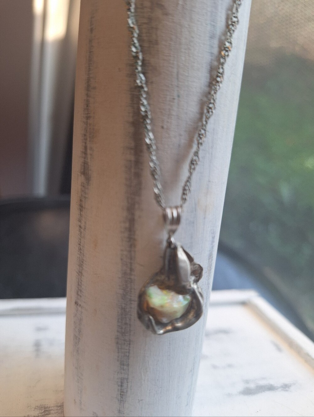 Sterling Silver Fire Opal Pendant Necklace Unmarked Nugget Style Artsy on CHAIN